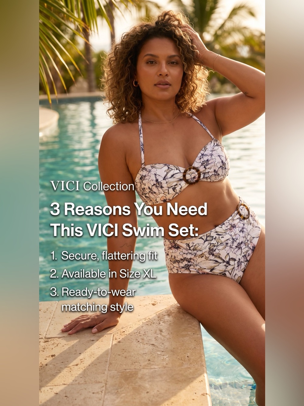 VICI COLLECTION ASHLEY PLEATED RING BANDEAU SWIM TOP & RING BELT SWIM BOTTOM